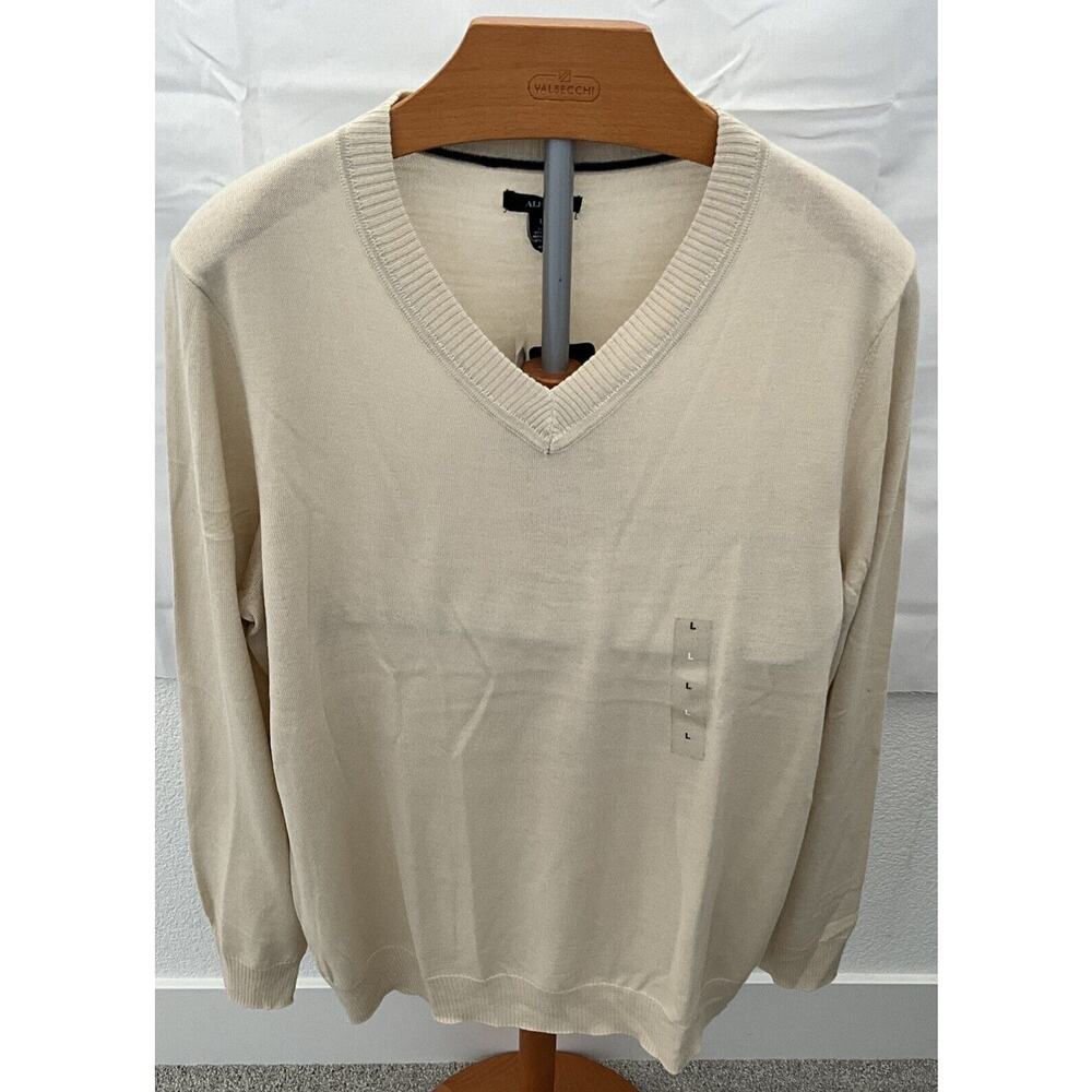Alfani Men’s Merino Wool Blend V-Neck Sweater Large Beige